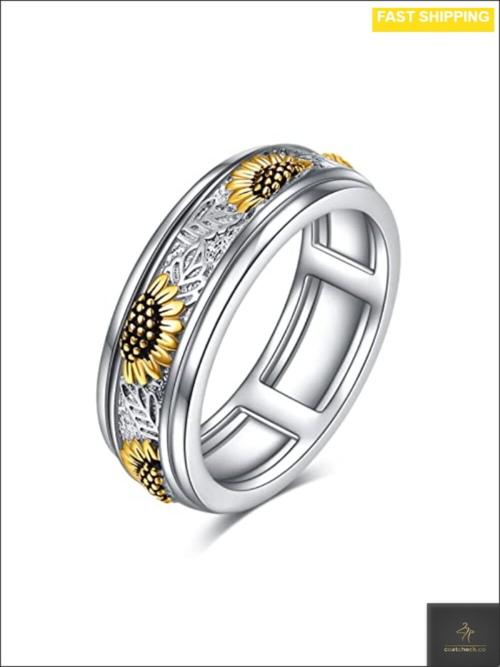 Sterling Silver Anxiety Spinner Ring Sunflower Stress Relief Fidget